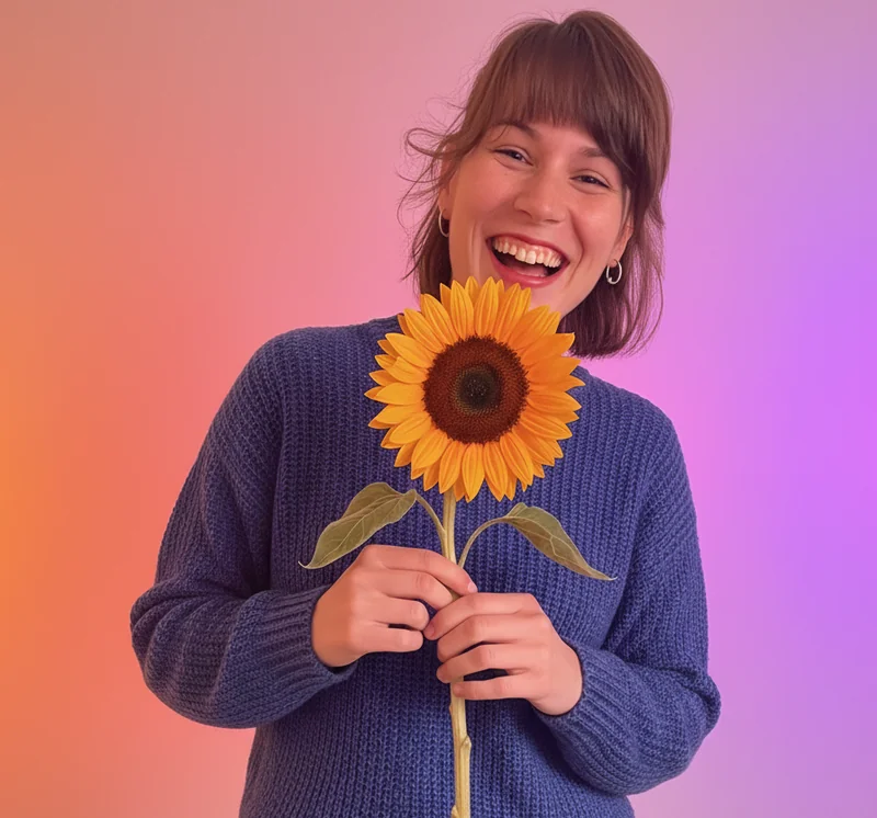 Femme souriante avec tournesol