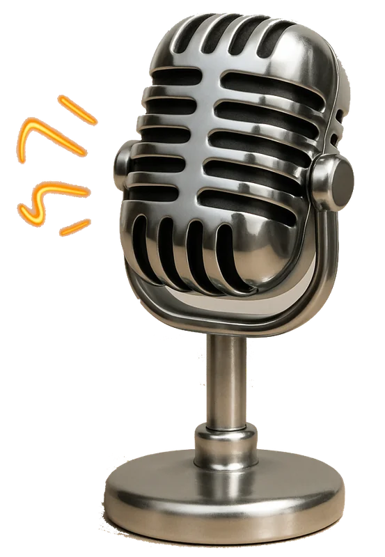 Microphone vintage style rétro argenté avec ondes sonores